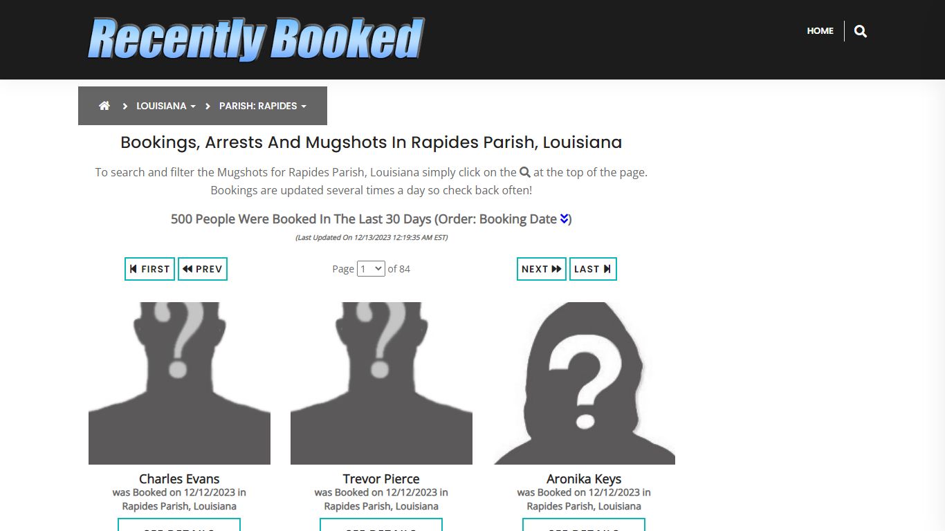 Bookings, Arrests and Mugshots in Rapides Parish, Louisiana